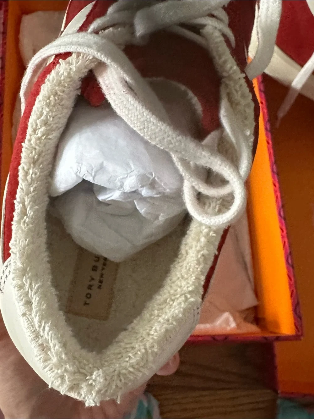Tory Burch Red Suede Lace-Up Sneakers with White Trim